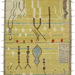 Tribal Modern Dizayn Sarı Pamuk Üzerine Yün El Dokuma Halı-296x362