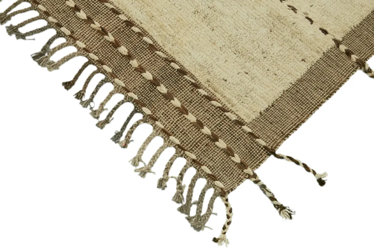 Tribal Modern Dizayn Sarı Pamuk Üzerine Yün El Dokuma Halı-296x362 - Görsel 4