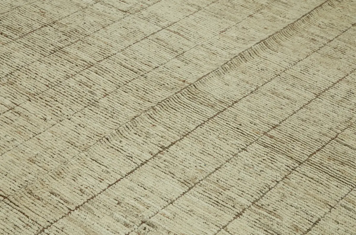 Tribal Modern Dizayn Bej Pamuk Üzerine Yün El Dokuma Halı-285x365 - Görsel 5