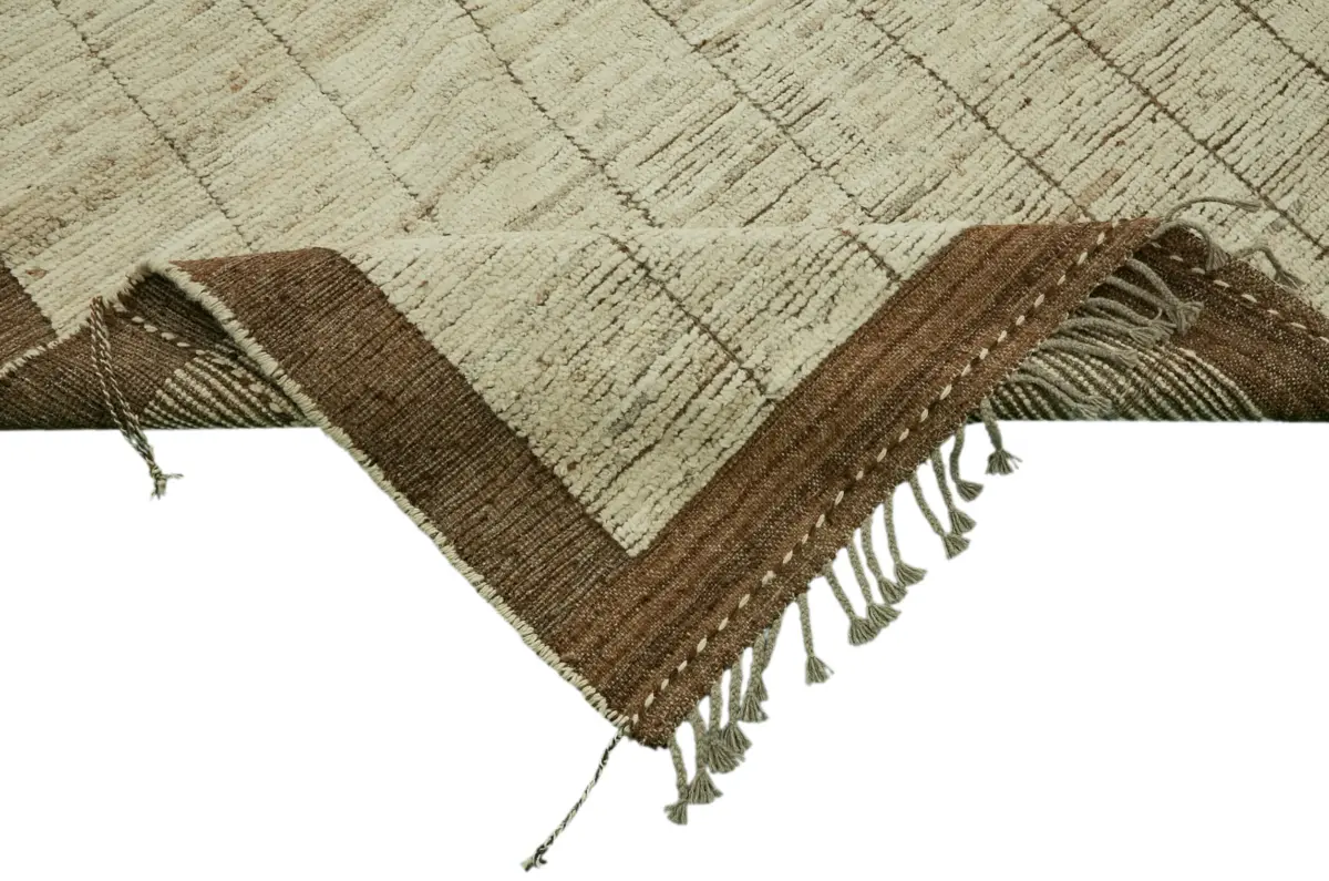 Tribal Modern Dizayn Bej Pamuk Üzerine Yün El Dokuma Halı-285x365 - Görsel 6