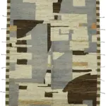 Tribal Modern Dizayn Bej Pamuk Üzerine Yün El Dokuma Halı-280x360