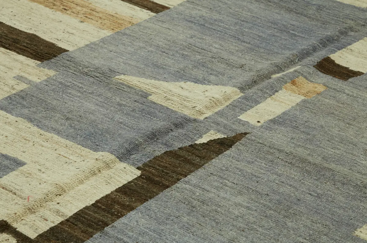 Tribal Modern Dizayn Bej Pamuk Üzerine Yün El Dokuma Halı-280x360 - Görsel 5