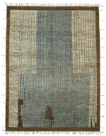 Tribal Modern Dizayn Kahverengi Pamuk Üzerine Yün El Dokuma Halı-286x380