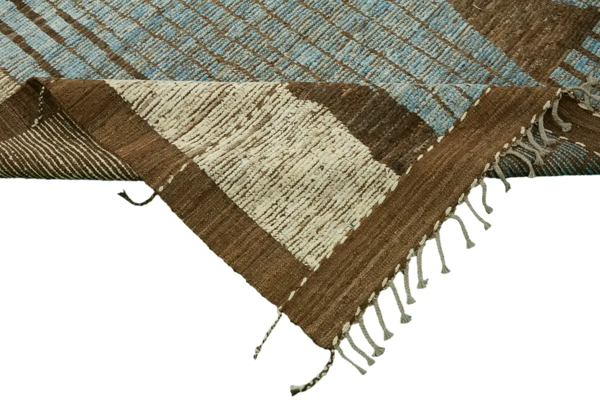 Tribal Modern Dizayn Kahverengi Pamuk Üzerine Yün El Dokuma Halı-286x380 - Görsel 6