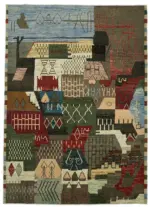 Tribal Modern Dizayn Multi Pamuk Üzerine Yün El Dokuma Halı-303x420