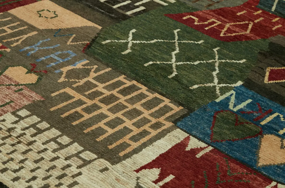 Tribal Modern Dizayn Multi Pamuk Üzerine Yün El Dokuma Halı-303x420 - Görsel 5