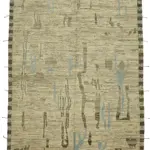 Tribal Modern Dizayn Bej Pamuk Üzerine Yün El Dokuma Halı-284x372