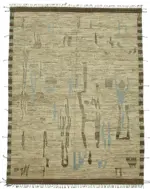 Tribal Modern Dizayn Bej Pamuk Üzerine Yün El Dokuma Halı-284x372