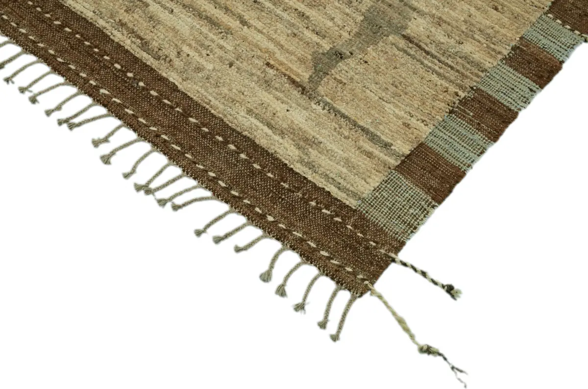 Tribal Modern Dizayn Bej Pamuk Üzerine Yün El Dokuma Halı-284x372 - Görsel 4
