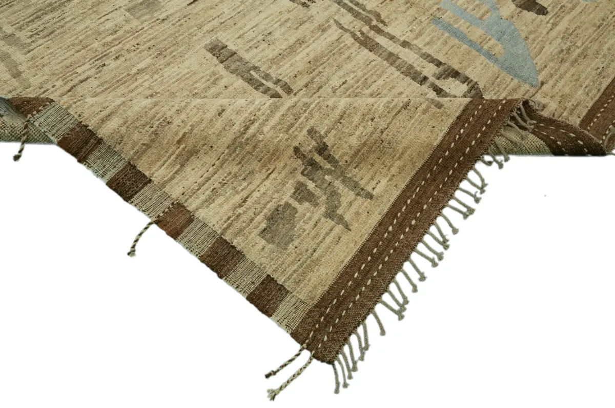 Tribal Modern Dizayn Bej Pamuk Üzerine Yün El Dokuma Halı-284x372 - Görsel 6