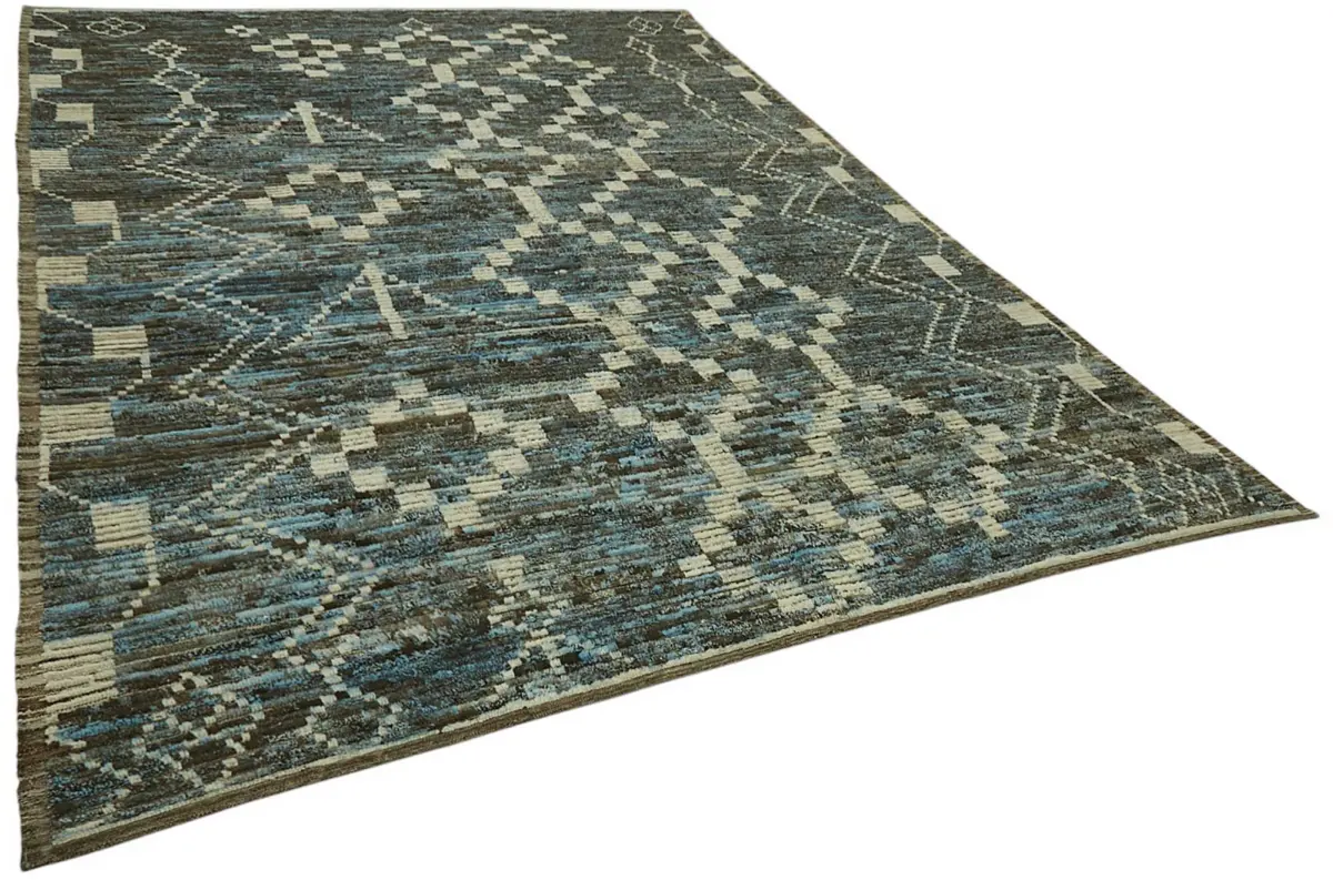 Tribal Modern Dizayn Kahverengi Pamuk Üzerine Yün El Dokuma Halı-283x344 - Görsel 2