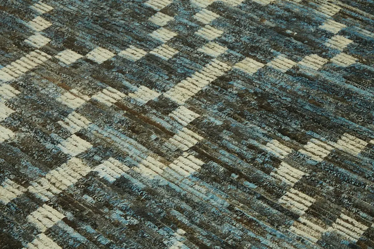 Tribal Modern Dizayn Kahverengi Pamuk Üzerine Yün El Dokuma Halı-283x344 - Görsel 5