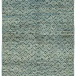 Tribal Modern Dizayn Mavi Pamuk Üzerine Yün El Dokuma Halı-250x300