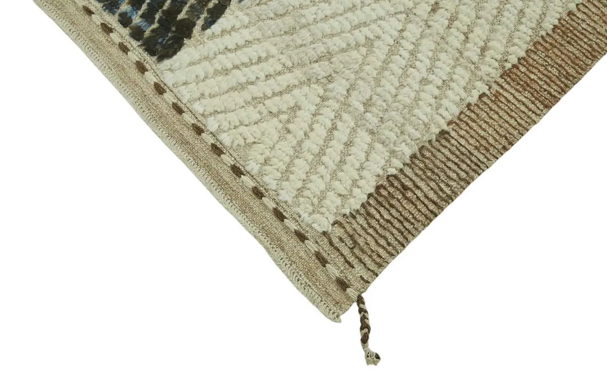 Tribal Modern Dizayn Bej Pamuk Üzerine Yün El Dokuma Halı-271x357 - Görsel 4