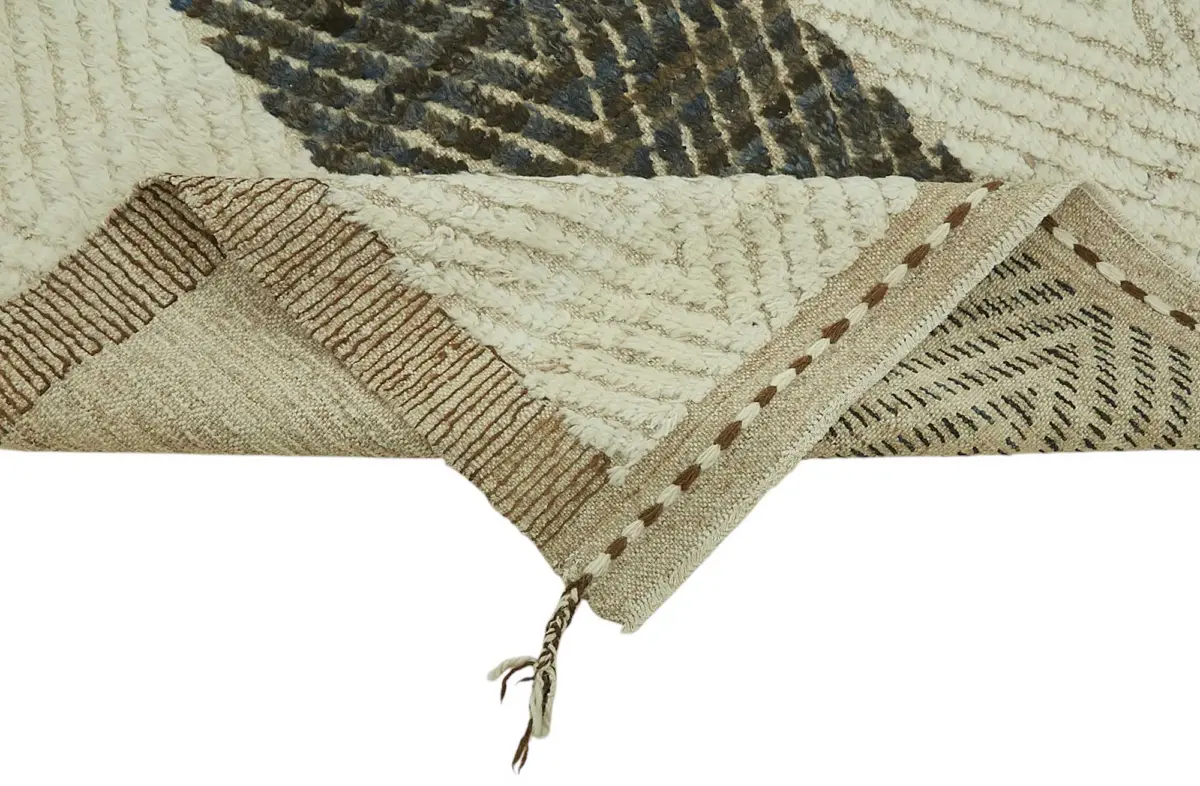 Tribal Modern Dizayn Bej Pamuk Üzerine Yün El Dokuma Halı-271x357 - Görsel 6