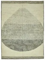 Tribal Modern Dizayn Bej Pamuk Üzerine Yün El Dokuma Halı-247x342