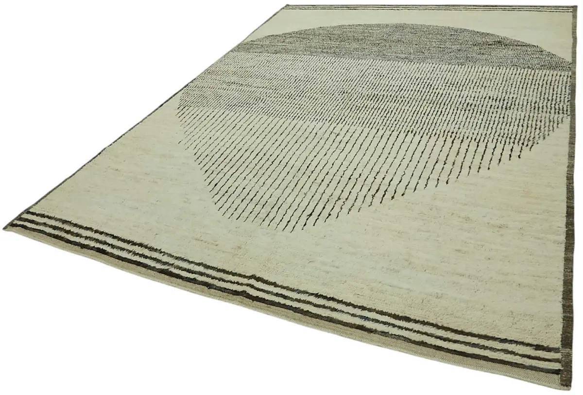 Tribal Modern Dizayn Bej Pamuk Üzerine Yün El Dokuma Halı-247x342 - Görsel 3