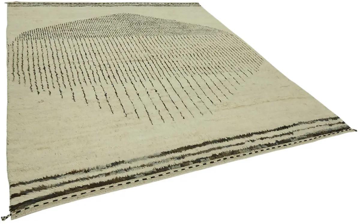 Tribal Modern Dizayn Bej Pamuk Üzerine Yün El Dokuma Halı-267x305 - Görsel 2