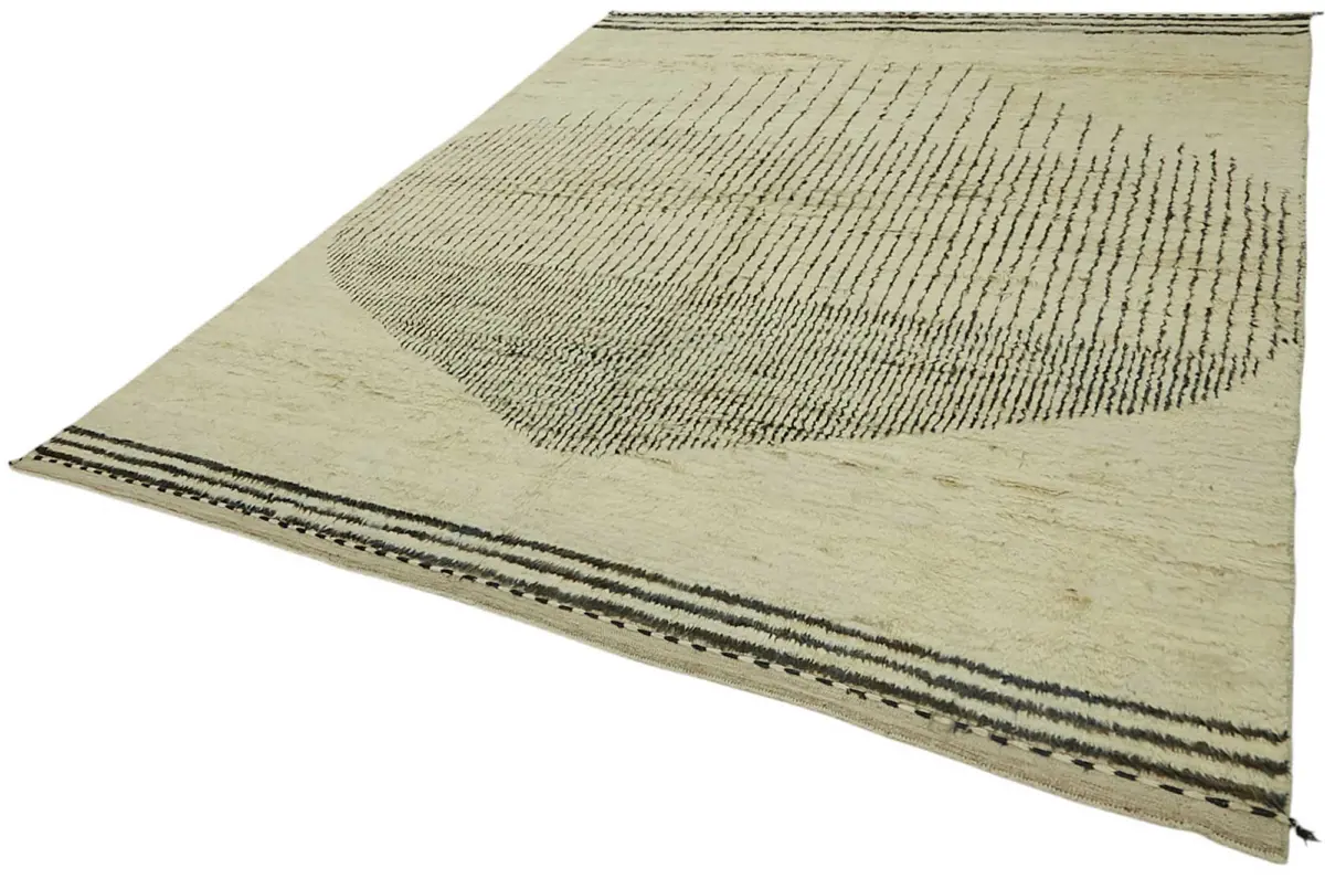 Tribal Modern Dizayn Bej Pamuk Üzerine Yün El Dokuma Halı-267x305 - Görsel 3