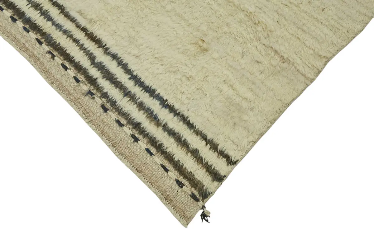 Tribal Modern Dizayn Bej Pamuk Üzerine Yün El Dokuma Halı-267x305 - Görsel 4