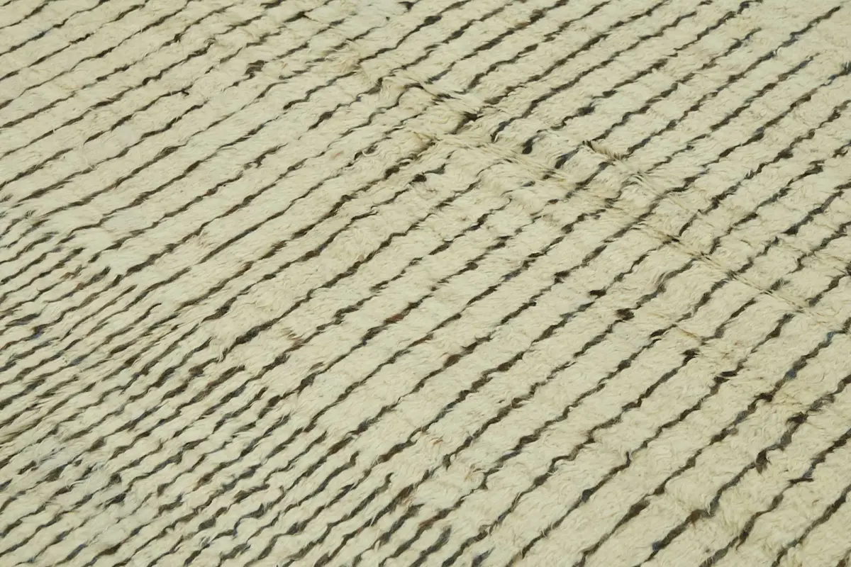 Tribal Modern Dizayn Bej Pamuk Üzerine Yün El Dokuma Halı-267x305 - Görsel 5