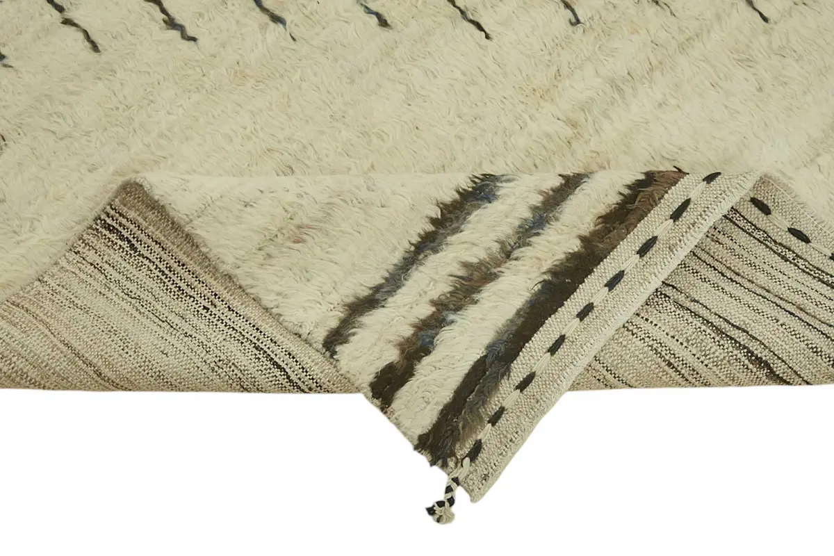 Tribal Modern Dizayn Bej Pamuk Üzerine Yün El Dokuma Halı-267x305 - Görsel 6