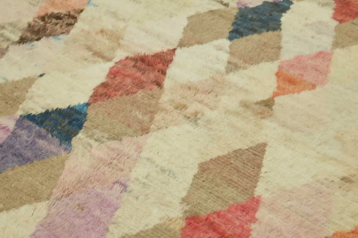 Tribal Modern Dizayn Multi Pamuk Üzerine Yün El Dokuma Halı-243x310 - Görsel 5