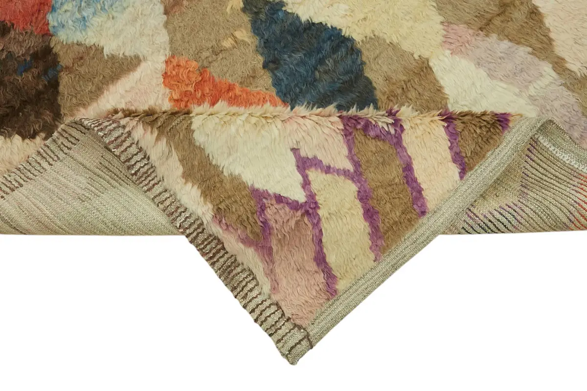 Tribal Modern Dizayn Multi Pamuk Üzerine Yün El Dokuma Halı-243x310 - Görsel 6