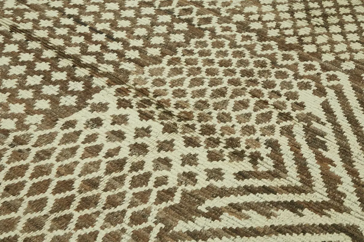 Tribal Modern Dizayn Bej Pamuk Üzerine Yün El Dokuma Halı-264x355 - Görsel 5