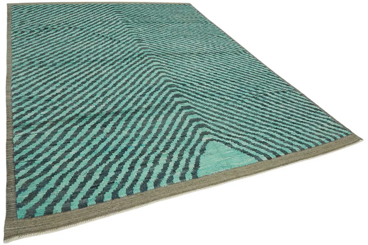 Tribal Modern Dizayn Mavi Pamuk Üzerine Yün El Dokuma Halı-258x366 - Görsel 2