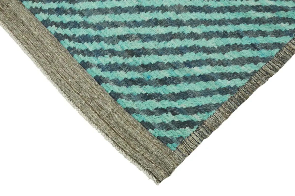 Tribal Modern Dizayn Mavi Pamuk Üzerine Yün El Dokuma Halı-258x366 - Görsel 4