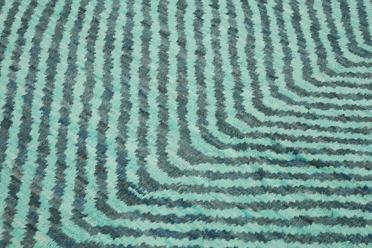 Tribal Modern Dizayn Mavi Pamuk Üzerine Yün El Dokuma Halı-258x366 - Görsel 5