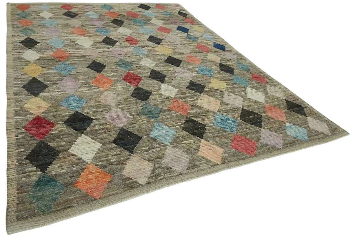 Tribal Modern Dizayn Multi Pamuk Üzerine Yün El Dokuma Halı-244x350 - Görsel 2