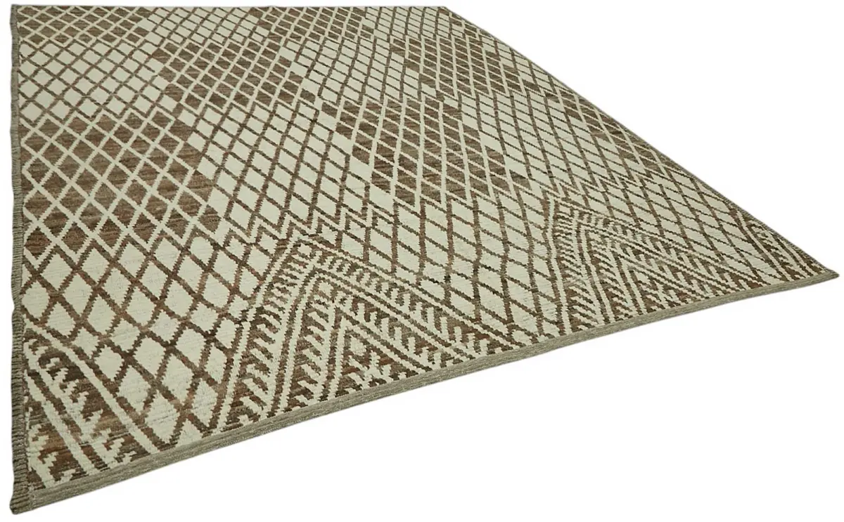 Tribal Modern Dizayn Kahverengi Pamuk Üzerine Yün El Dokuma Halı-297x359 - Görsel 2