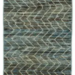 Tribal Modern Dizayn Mavi Pamuk Üzerine Yün El Dokuma Halı-090x290