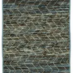 Tribal Modern Dizayn Mavi Pamuk Üzerine Yün El Dokuma Halı-090x320