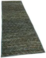 Tribal Modern Dizayn Mavi Pamuk Üzerine Yün El Dokuma Halı-090x320 - Görsel 2