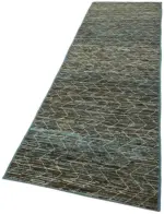 Tribal Modern Dizayn Mavi Pamuk Üzerine Yün El Dokuma Halı-090x320 - Görsel 3