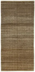 Tribal Modern Dizayn Kahverengi Pamuk Üzerine Yün El Dokuma Halı-152x320