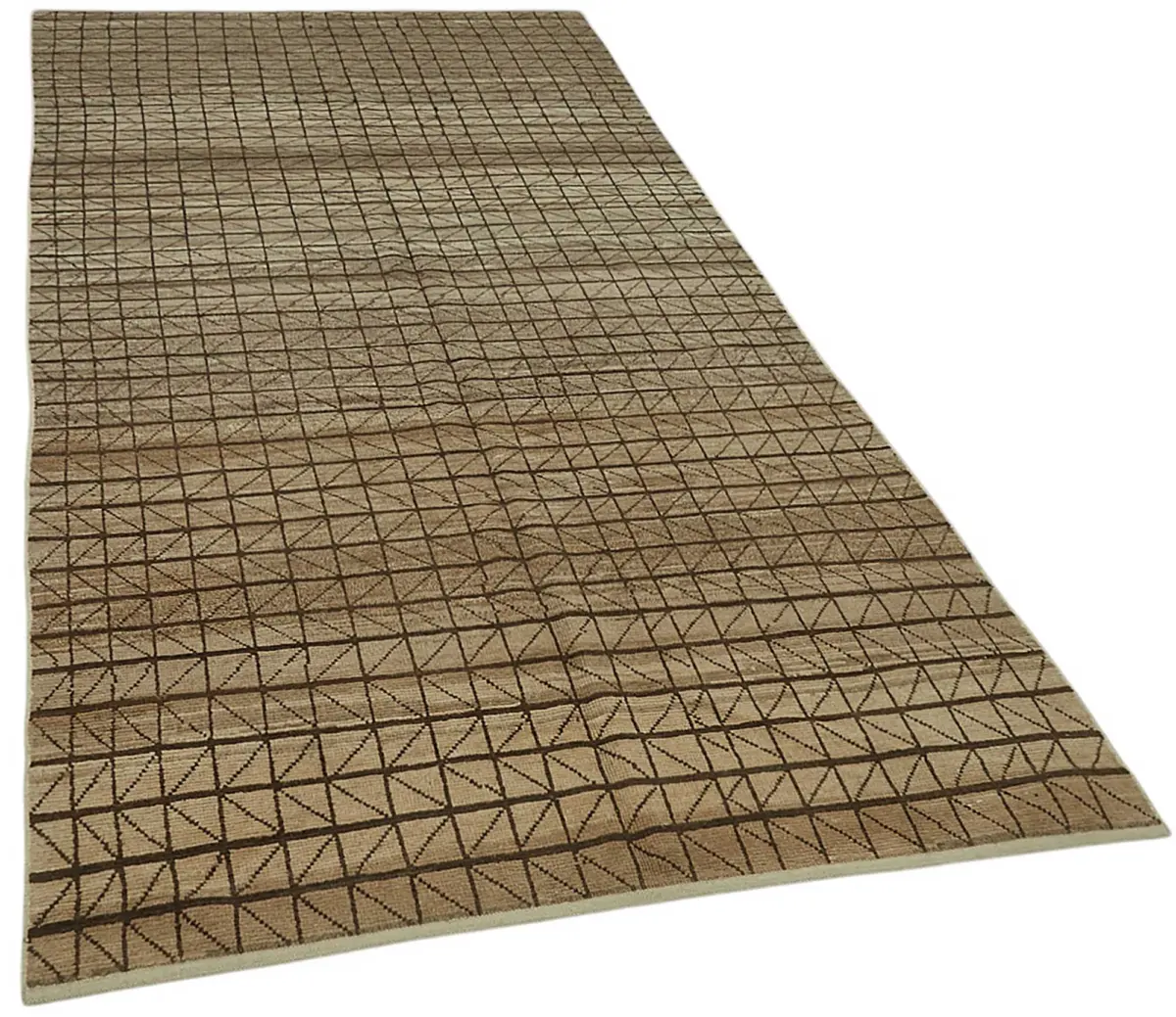 Tribal Modern Dizayn Kahverengi Pamuk Üzerine Yün El Dokuma Halı-152x320 - Görsel 2