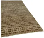 Tribal Modern Dizayn Kahverengi Pamuk Üzerine Yün El Dokuma Halı-152x320 - Görsel 2