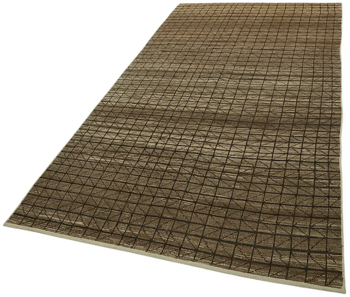 Tribal Modern Dizayn Kahverengi Pamuk Üzerine Yün El Dokuma Halı-152x320 - Görsel 3