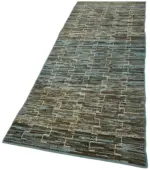 Tribal Modern Dizayn Mavi Pamuk Üzerine Yün El Dokuma Halı-100x299 - Görsel 3