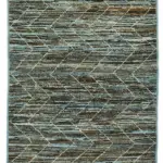 Tribal Modern Dizayn Mavi Pamuk Üzerine Yün El Dokuma Halı-086x335