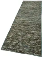 Tribal Modern Dizayn Mavi Pamuk Üzerine Yün El Dokuma Halı-086x335 - Görsel 3