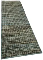 Tribal Modern Dizayn Mavi Pamuk Üzerine Yün El Dokuma Halı-084x290 - Görsel 2