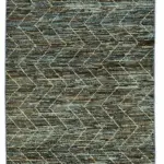 Tribal Modern Dizayn Mavi Pamuk Üzerine Yün El Dokuma Halı-086x343