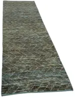 Tribal Modern Dizayn Mavi Pamuk Üzerine Yün El Dokuma Halı-086x343 - Görsel 2