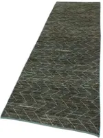 Tribal Modern Dizayn Mavi Pamuk Üzerine Yün El Dokuma Halı-086x343 - Görsel 3