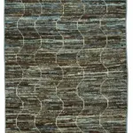 Tribal Modern Dizayn Mavi Pamuk Üzerine Yün El Dokuma Halı-091x341